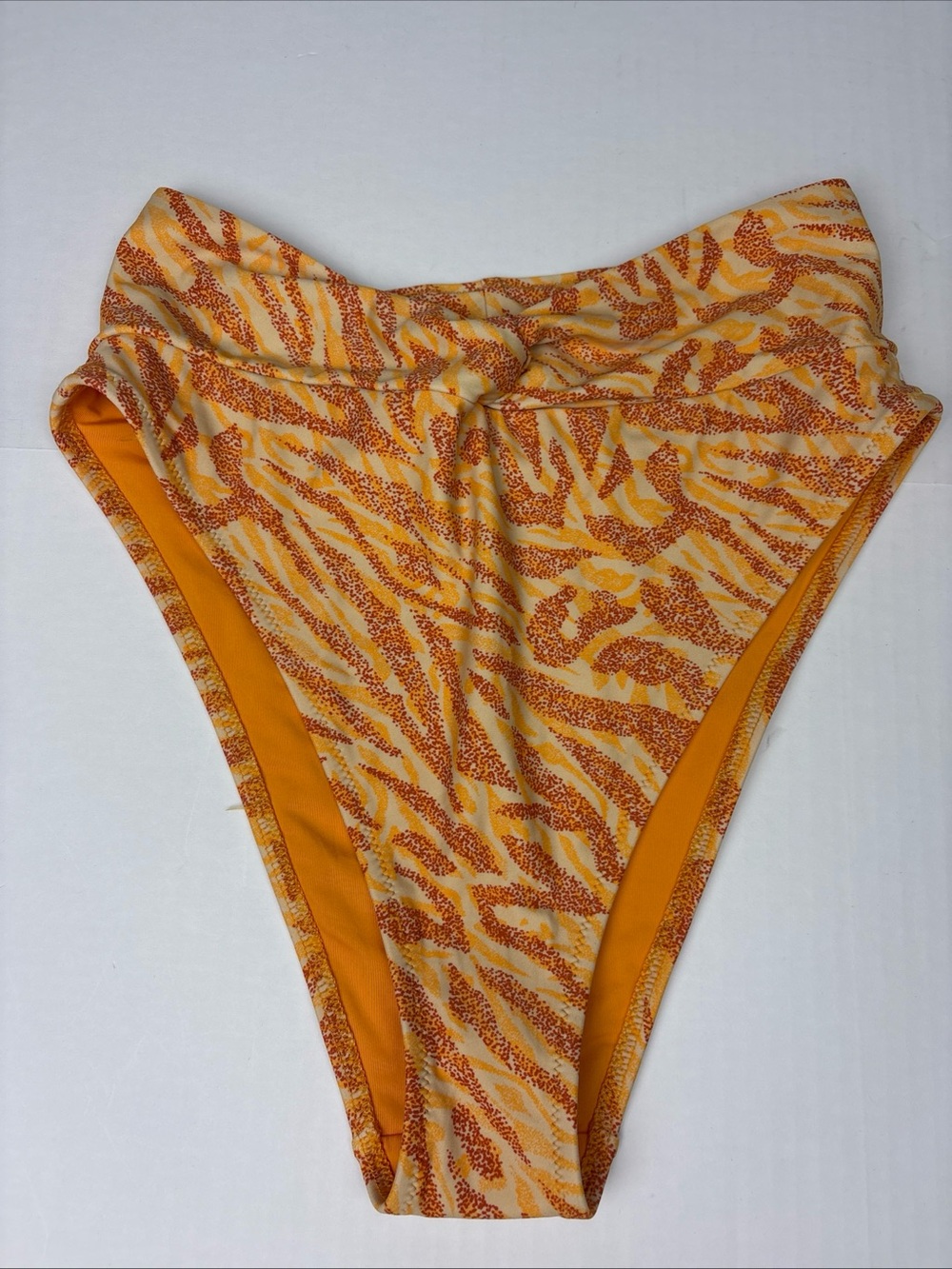 Aerie Women Medium Bikini Bottom Orange Tiger High Cut Cheeky Swimsuit New Tags
